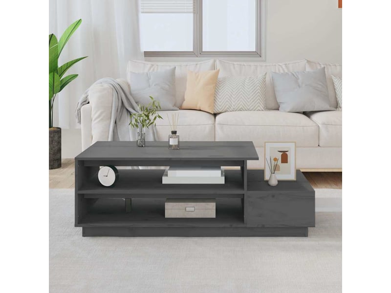  Table basse - table de salon - table à thé gris 120x50x40,5 cm bois massif de pin  - Conforama B