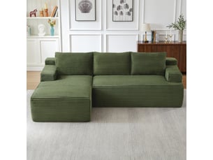 Canapé d'angle en velours côtelé 3 places, sans montage, modulaire, assise profonde, confort moelleux, design nuage