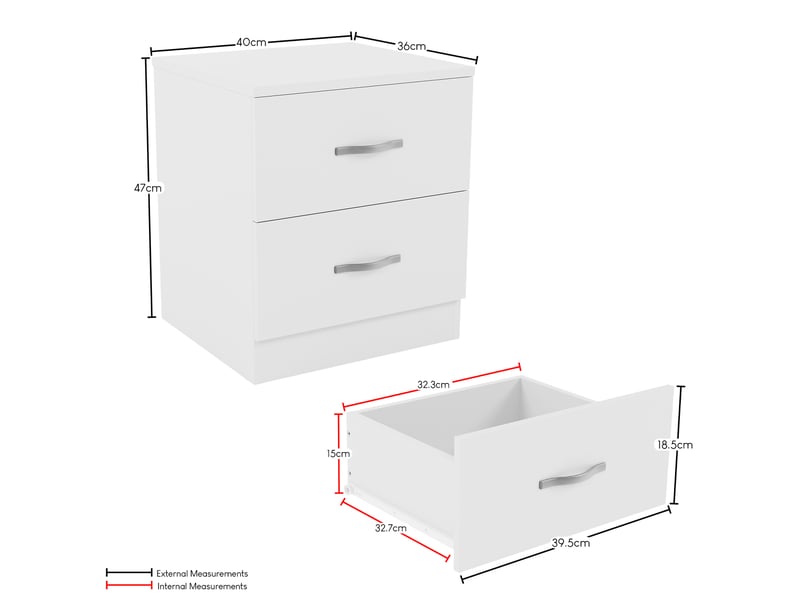  Table de chevet riano, commode de nuit, chambre, 47x40x36cm, set de 2, 2 tiroirs, blanc 3332400 - Conforama D
