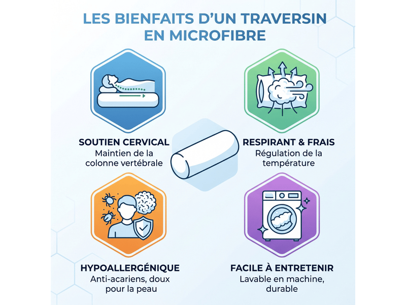  Traversin cervical microfibre bambou - 90 x 35 cm - déhoussable - collection respirant C06-TRM04 90/40 - Conforama C