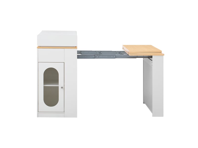 Desserte de cuisine extensible avec rangement et prises 83×46 146,5×96 cm en mdf et verre blanc - Conforama D