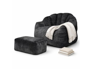 Lot de 2 pièces : fauteuil patte d’ours noir en tissu avec pouf assorti, confort enveloppant pour se détendre
