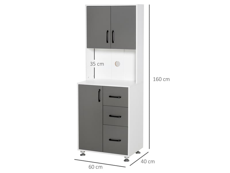  Buffet haut cuisine, armoire de cuisine, vaisselier avec 3 portes, 3 tiroirs et plan de travail, meuble de rangement pour salon, salle à manger, style moderne, gris, 60 x 40 x 160 cm  - Conforama C