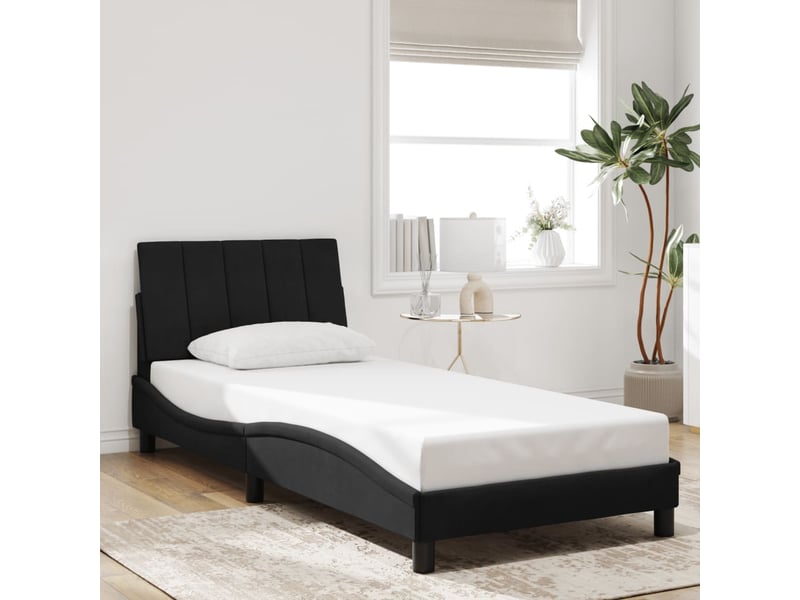 Lit simple- lit adulte - cadre de lit avec led sans matelas hanko noir 80x200 cm velours - Conforama C