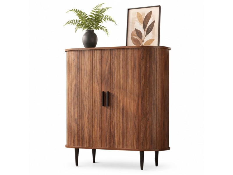 Buffet bas 85x40x93 cm, 2 portes coulissantes à rideau, 4 crochets, mdf et panneaux de particules, marron - Conforama A