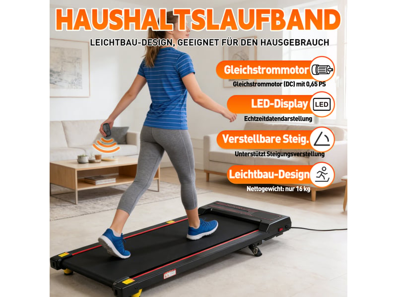  Tapis de marche électrique 2 en 1, inclinaison réglable, 1-6 kmh, led, télécommande  - Conforama D
