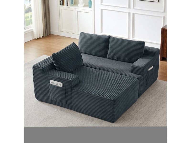  Canapé d'angle en l 4 places velours côtelé gris foncé assise profonde  - Conforama C