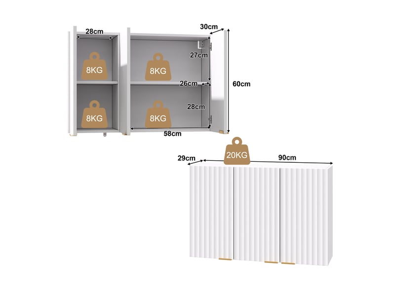  Meuble de cuisine mural 90x29x60 cm à 3 portes blanc  - Conforama C