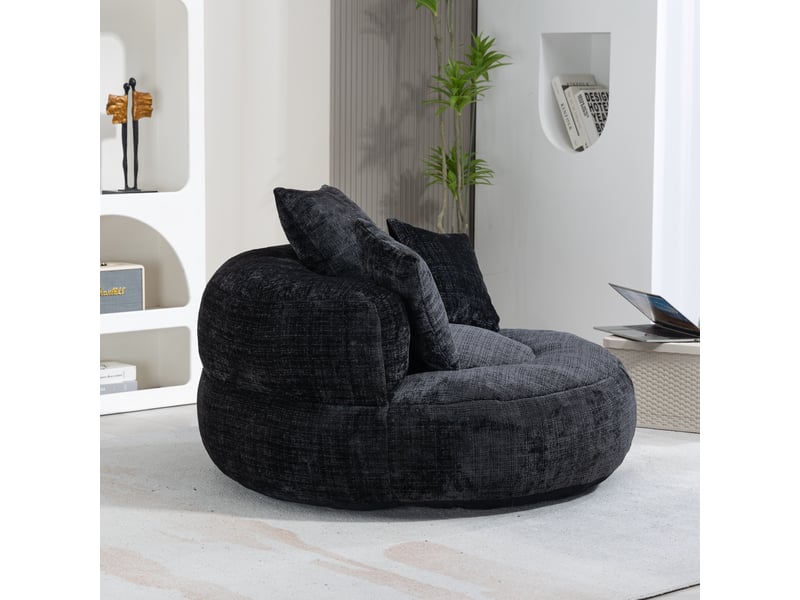 Fauteuil poire, tissu chenille, sans montage, avec accoudoirs, assise rembourrée, 108 × 108 × 52 cm, pour salon et chambre - noir C-DEGAYUN - Conforama E