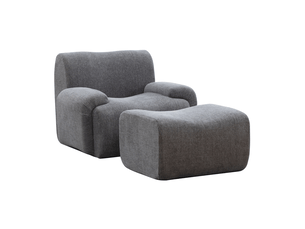 Fauteuil avec pouf en chenille gris, mousse haute élasticité 30d, emballage sous vide, sans montage