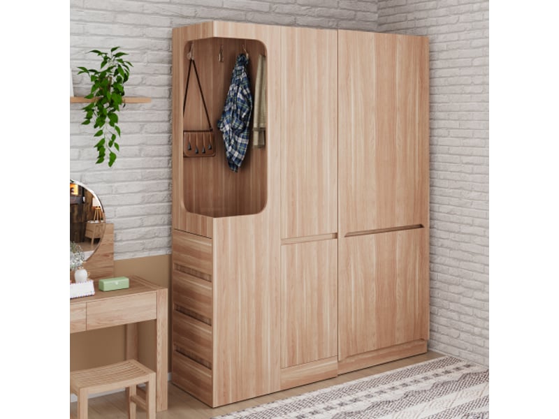  Garde-robe xxl 140x40x170 cm – tiroirs, rangements, penderie ouverte, bois côté gauche  - Conforama E