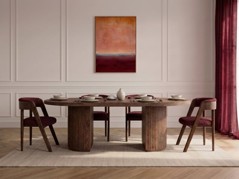  Bobochic ensemble prado avec table à manger extensible avec rangements 120 à 204 cm + lot de chaises bastide placage chêne massif rouge PRADO - Conforama B