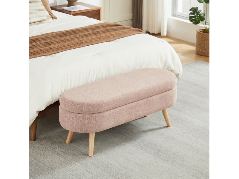  Banc de lit coffre 110x40x42 cm, rangement, banc d'entrée, bout de lit, pour chambre, salon ou couloir, chenille, rose  - Conforama B