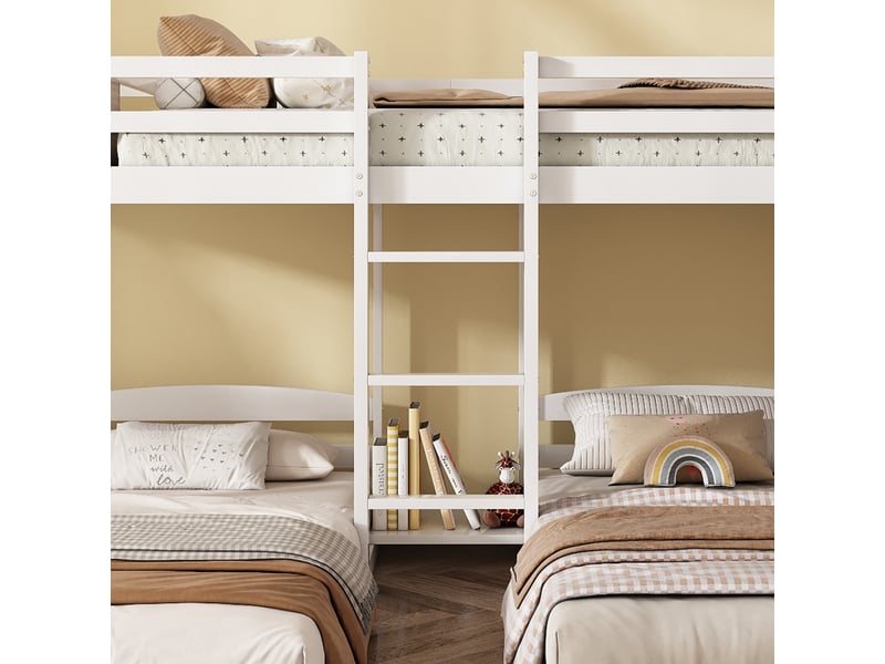  Lit superposé enfant 90x200cm blanc avec toboggan, toit, trois couchages et rangement  - Conforama D