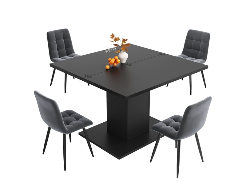  Table de salle à manger extensible 120x120x75,1 cm avec rangement, plateau rabattable, piètement carré - noir  - Conforama A