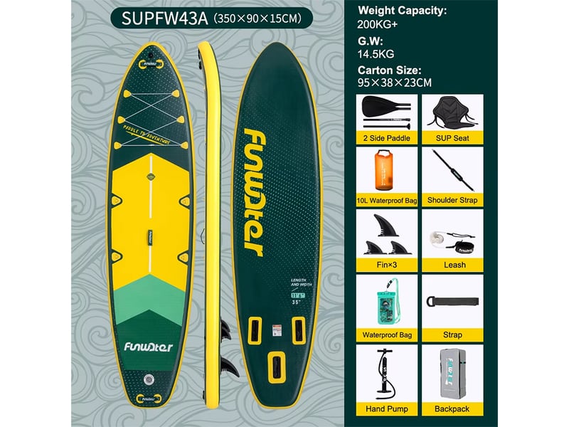  Planche de SUP Funwater SUPFW43A - 350x89x15cm 180kg  - Conforama D