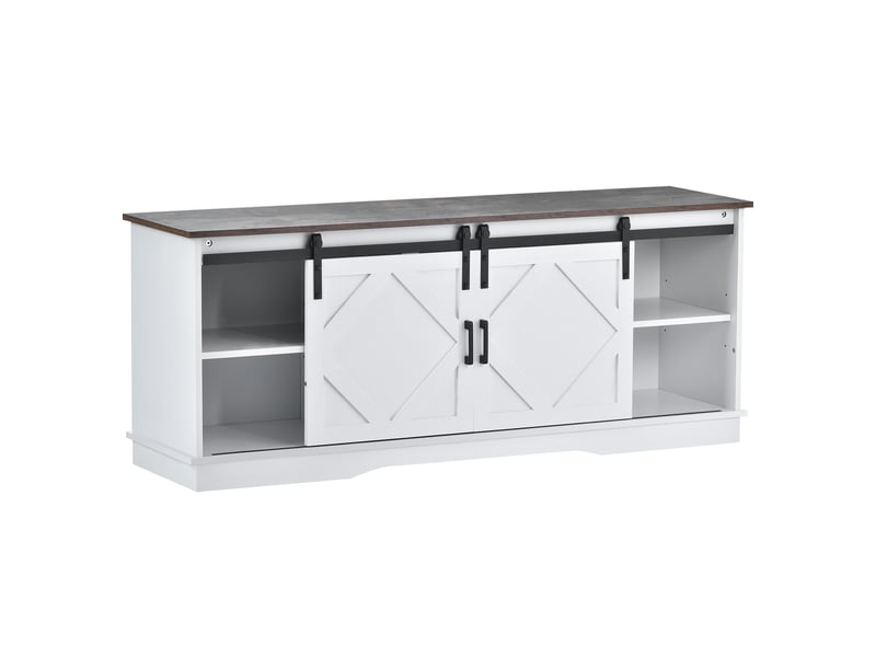  Meuble tv banc tv - support télé jusqu'à 65 pouces 2 portes coulissantes étagères ouvertes moderne salon - 150cm - blanc  - Conforama A