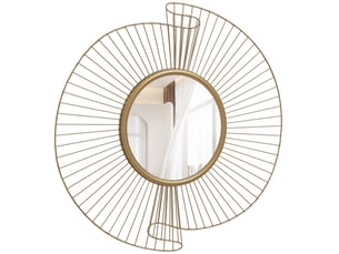 Miroir décoratif rond 60 cm avec fixation à 360°,décoration murale en métal moderne avec détails plissés,doré