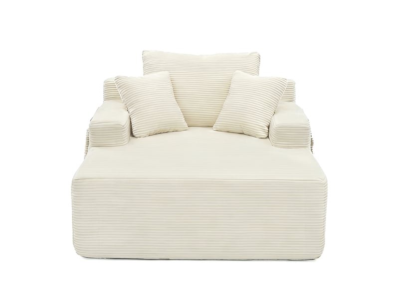  Canapé une place beige en velours côtelé, canapé compact avec poches latérales, coussins inclus et canapé sans montage  - Conforama A