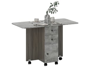 Table de cuisine pliable table à manger pliante 2 plateaux rabattables avec 2 tiroirs 1 placard et 1 étagère de rangement 120 x 60 x 76,5 cm - gris