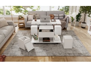 Table basse relevable transformable en deux tables - design moderne blanc