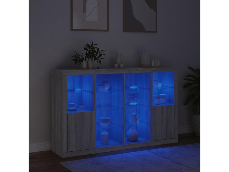 Buffets avec lumières led 3 pcs - bahut - meuble de rangement sonoma gris bois d'ingénierie - Conforama C