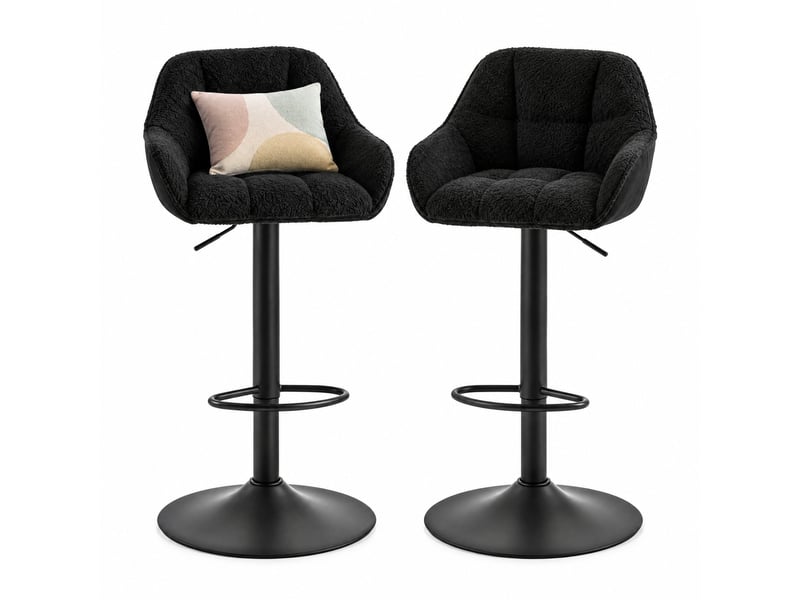 Lot de 2 tabourets de bar réglables et pivotants en chenille et velours côtelé noirs - Conforama A