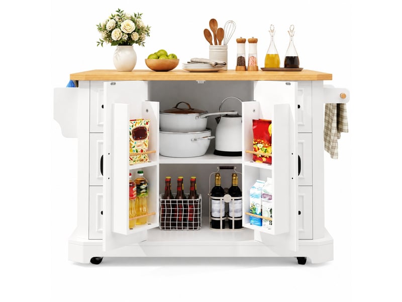  Desserte de cuisine mobile 142x45x91 cm blanche avec 2 portes et 6 tiroirs  - Conforama A