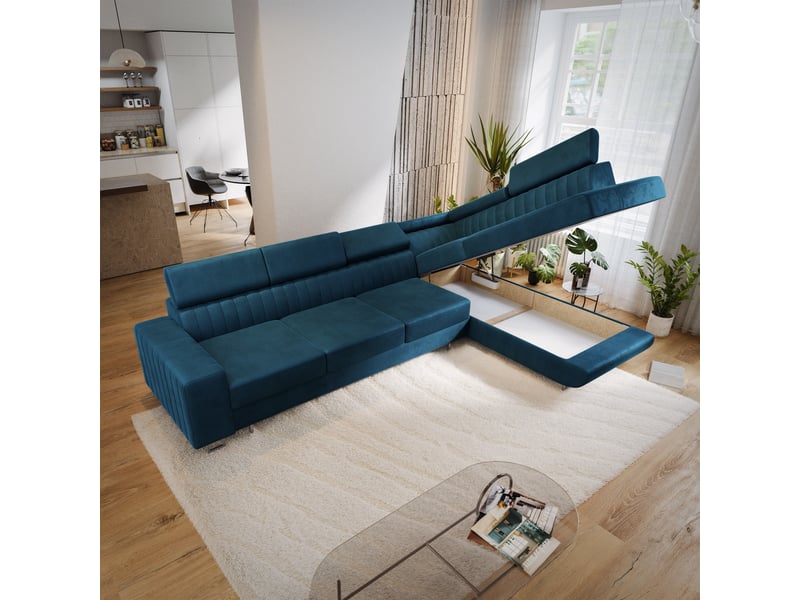  Canapé d'angle hestion, velours bleu  - Conforama C