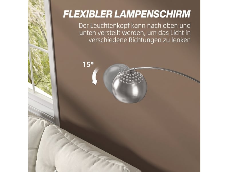  Lampadaire arc 26x100x167 cm argenté en métal, abat-jour orientable, câble 1,8 m et interrupteur au pied  - Conforama E