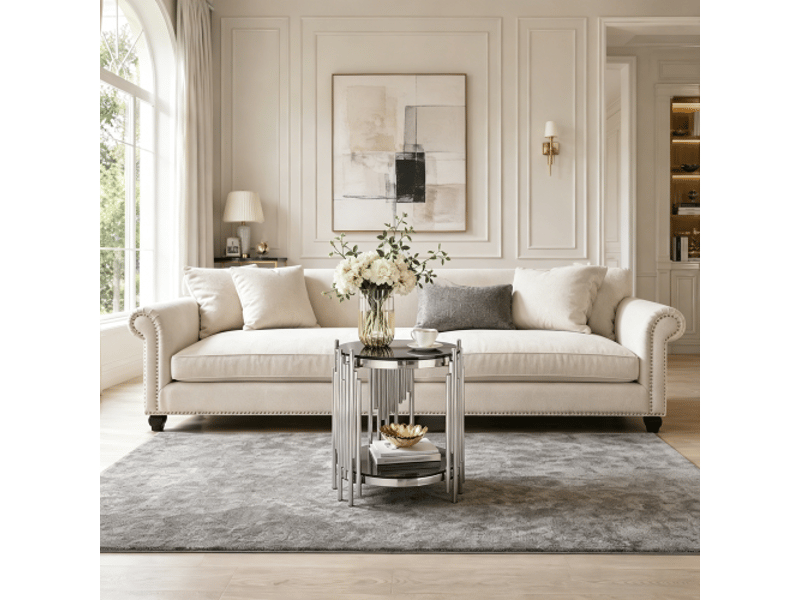 Table d'appoint ronde en verre 45 cm, cadre inox argenté, trempé 6 mm, montage et nettoyage faciles - Conforama B