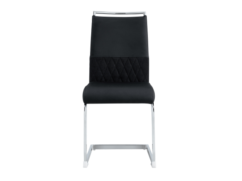  Lot 4 chaises modernes similicuir et lin noir, dossier rayé, salle à manger ou bureau  - Conforama A
