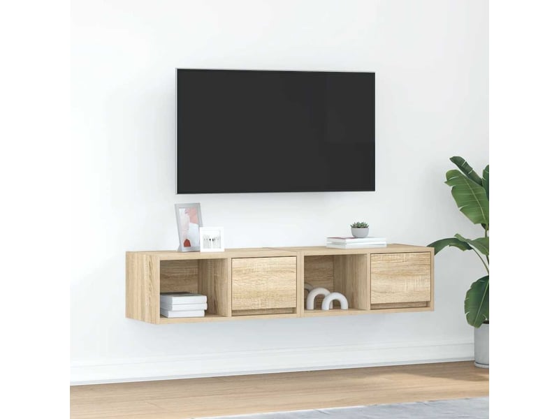  Lot de 2 meuble tv bas salon chêne sonoma 60x31x25,5 cm bois d'ingénierie shl88384  - Conforama B