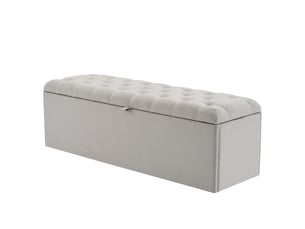 Banc coffre capitonné 141x41,5x42 cm, rangement ,assise rembourrée lin, design européen, gris clair