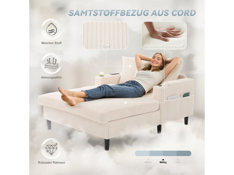Canapé convertible en velours côtelé beige avec coffre intégré, led multicolore et porte-gobelets, 129x170 cm - Conforama D