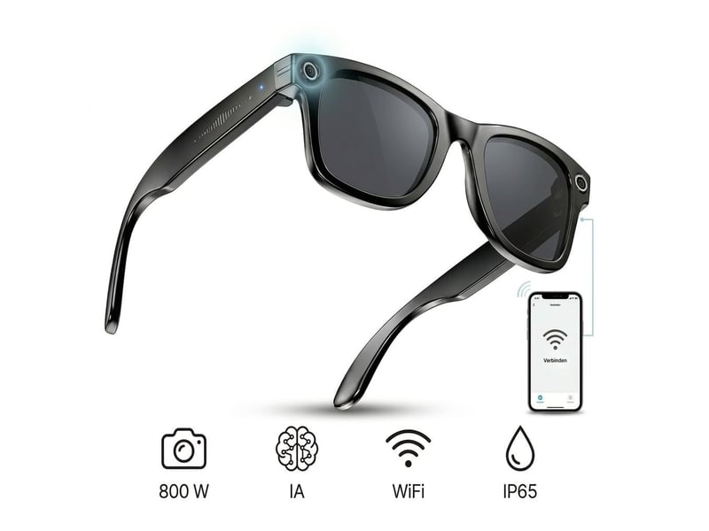  Lunettes connectées avec caméra 8mp 2k eis et ia – lunettes intelligentes sans fil wifi &amp; bluetooth 5.3 avec traduction en direct gpt, audio ouvert et étanche ip65 – noir  - Conforama A