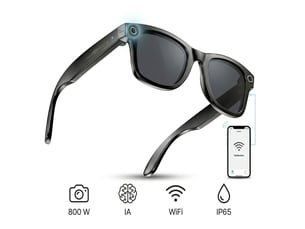 Lunettes connectées avec caméra 8mp 2k eis et ia – lunettes intelligentes sans fil wifi & bluetooth 5.3 avec traduction en direct gpt, audio ouvert et étanche ip65 – noir