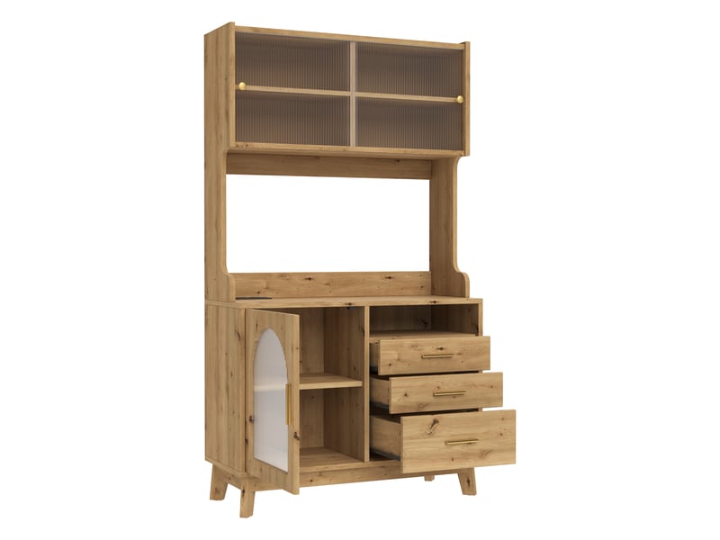 Buffet haut salle à manger 100,5 x 40 x 178 cm, rangements, prise usb, couleur bois Jamama eleni - Conforama W