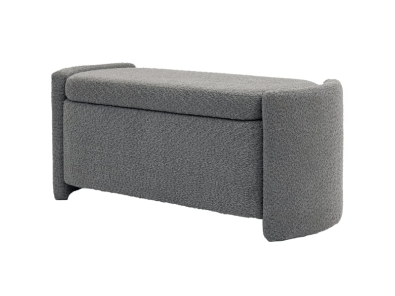  Banc coffre gris effet velours avec couvercle, rangement, rembourré, 105x44x45,5 cm, salon et chambre  - Conforama A