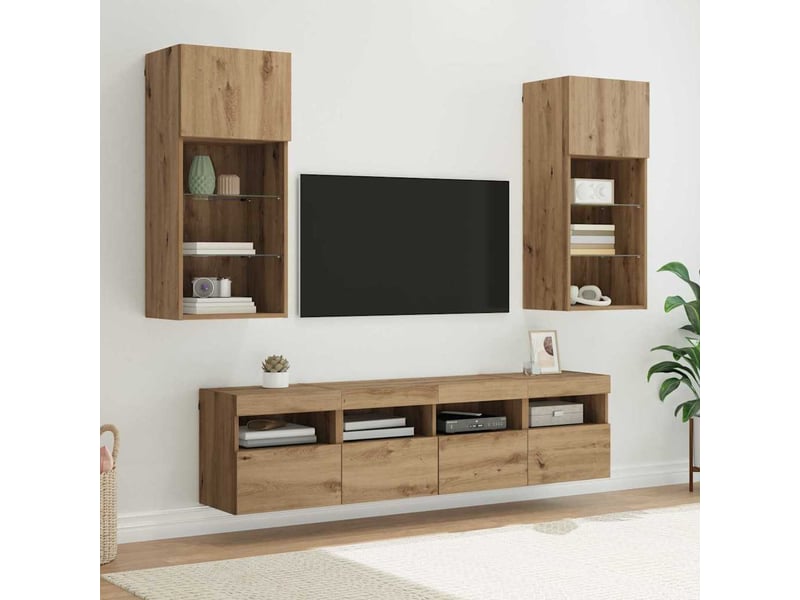  Unités murales tv avec led 5 pcs chêne artisanal shl6713  - Conforama B