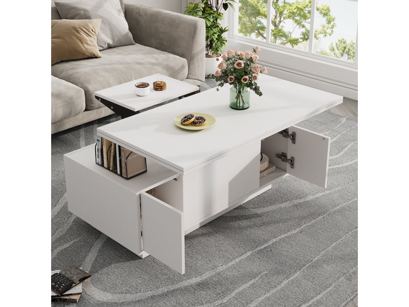  Table basse relevable 100 x 50 cm en panneau de particules blanc  - Conforama E