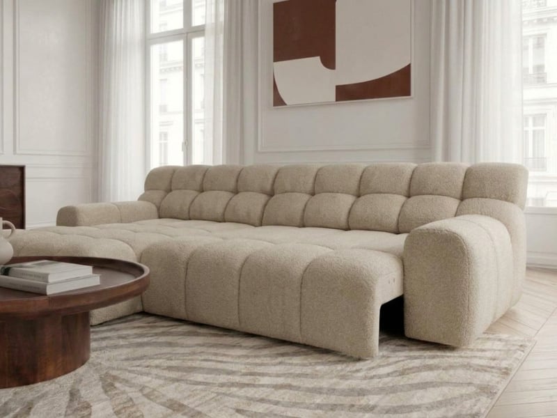  Bobochic canapé d'angle convertible avance-recule électrique andre tissu texturé beige  angle gauche ANDRE - Conforama C