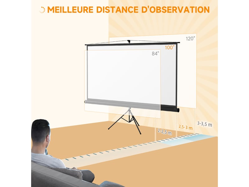  Écran de projection 100 pouces avec support trépied hauteur réglable, écran 4k hd 16:9  - Conforama W