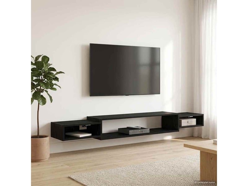  Meuble tv - banc tv - meuble de rangement mural montage mural chêne noir 220 x 28 x 21 cm  - Conforama D