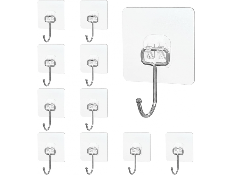  10 crochets autocollants transparents, étanches, sans traces et solides pour salle de bain, cuisine, bureau, plafond et porte FC-QYH-04772QYH - Conforama A