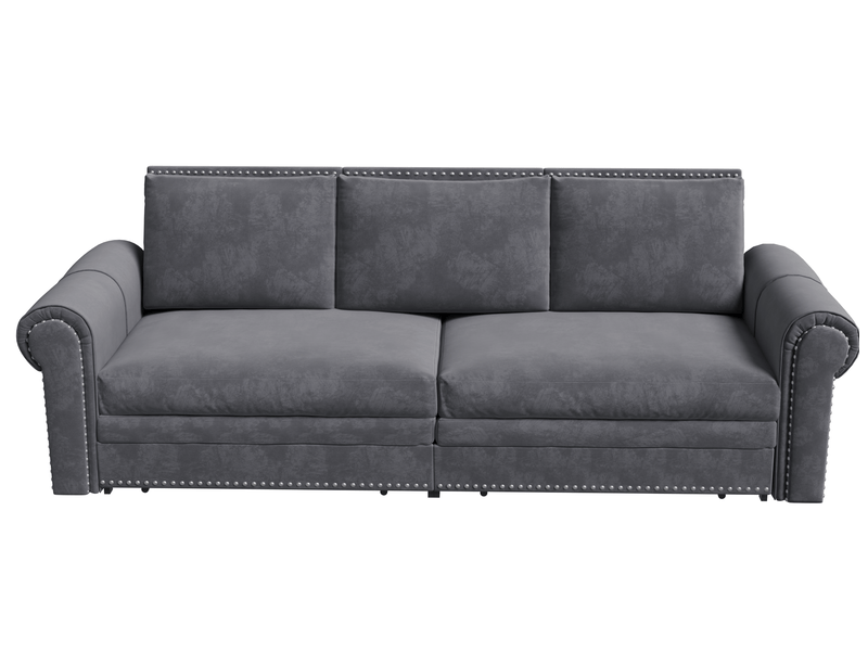 Canapé convertible 3 places 238x90x98 cm en velours gris - Conforama D