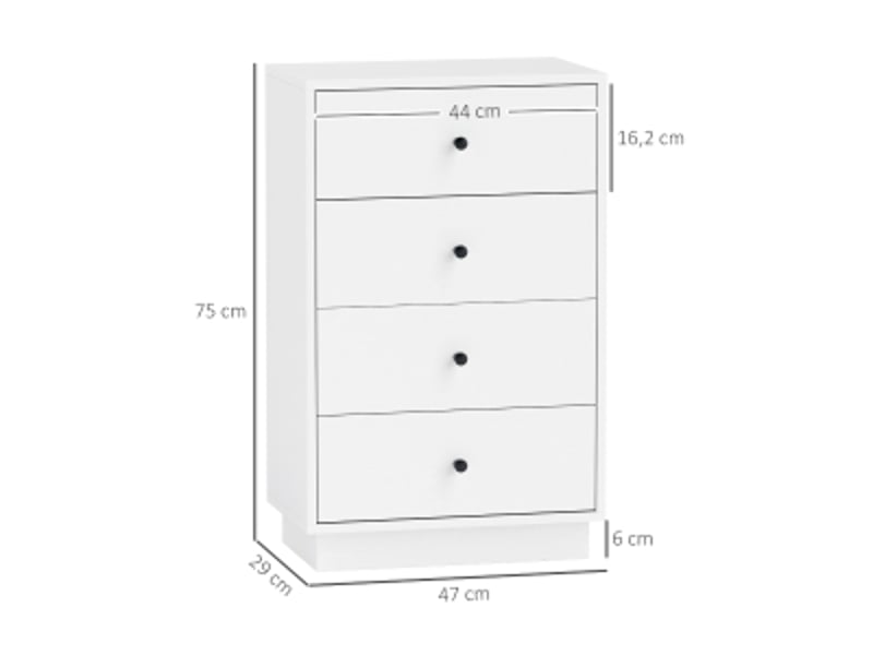  Commode à 4 tiroirs avec protection anti-basculement - lpospi - poignées noires, bois blanc 47 × 29 × 75 cm  - Conforama D