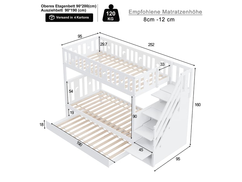 Lit superposé en bois blanc 90 x 200 cm - Conforama C
