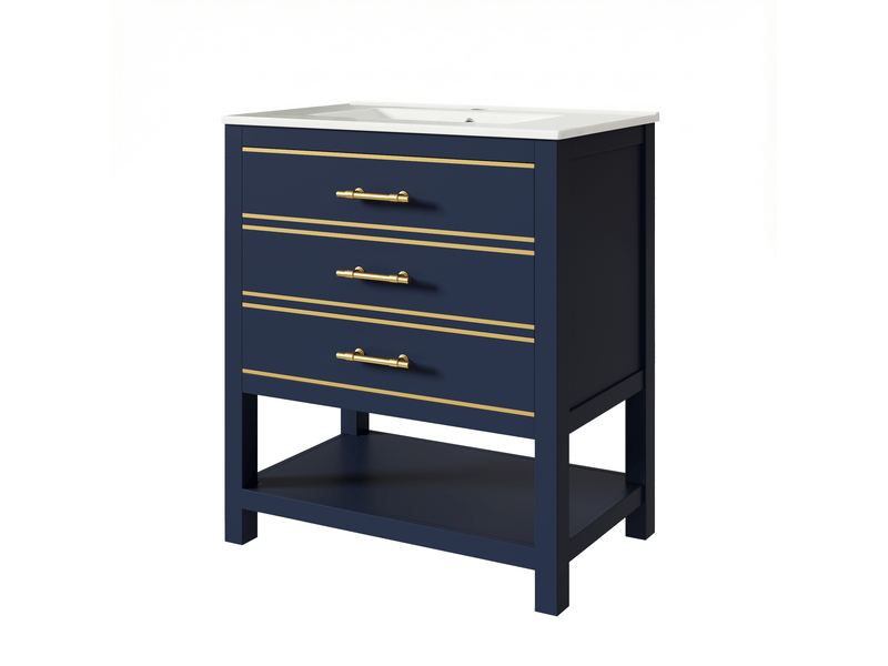  Meuble sous vasque 76x46,5x86 cm en mdf bleu noir avec vasque céramique, 2 tiroirs et niche  - Conforama A