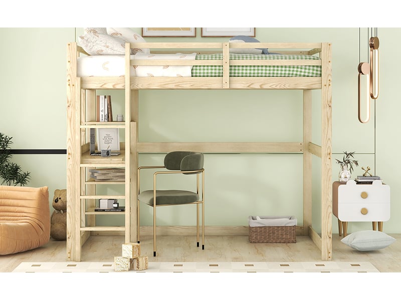 Lit mezzanine enfant 140 x 200 cm avec bureau, rangements, coloris naturel  - Conforama E